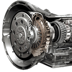 Illustration of car transmission, showing gears and mechanical components for power transmission.