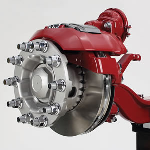 A red brake disc and hub on a white background, showcasing automotive parts for braking system.
